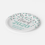 Aquamarin Silver Confetti Abschluss 2020 Pappteller (Schrägansicht)
