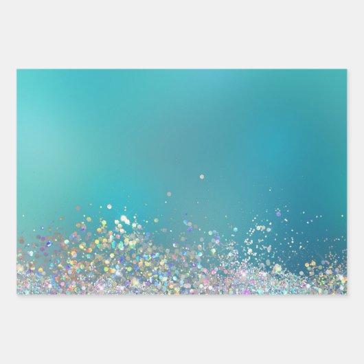 Aquamarin Silver Confetti Geschenkpapier Set (Vorderseite 3)