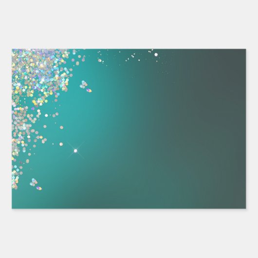 Aquamarin Silver Confetti Geschenkpapier Set (Vorderseite 2)