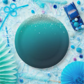 Aquamarin Silver Confetti Pappteller (Party)