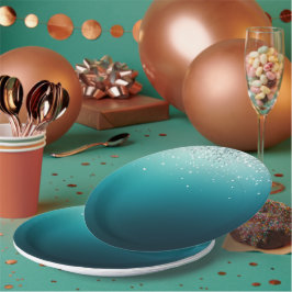 Aquamarin Silver Confetti Pappteller