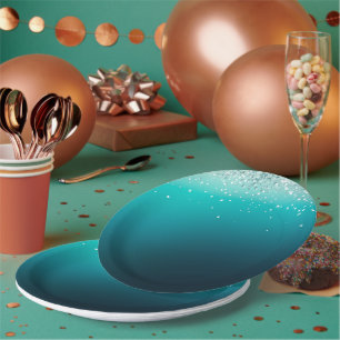 Aquamarin Silver Confetti Pappteller