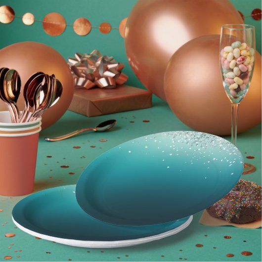 Aquamarin Silver Confetti Pappteller (Multi)