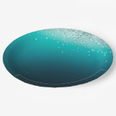 Aquamarin Silver Confetti Pappteller (Schrägansicht)