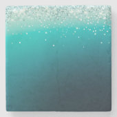 Aquamarin Silver Confetti Steinuntersetzer (Vorderseite)