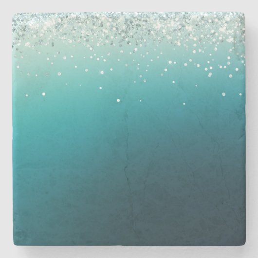 Aquamarin Silver Confetti Steinuntersetzer (Vorderseite)