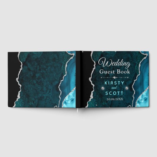 Aquamarin & Silver Glitzer Agate Wedding Gästebuch (Voll)