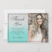 Aquamarin Silver Glitzer Chic Foto Dankeschön Swee Dankeskarte (Vorderseite)