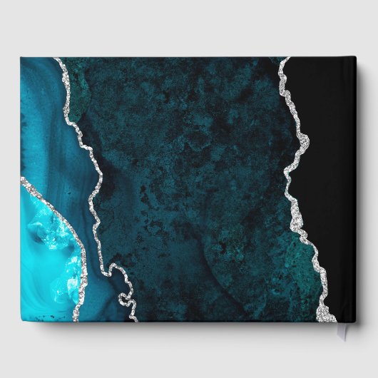Aquamarin & Silver Imitats Glitzer Agate Wedding Gästebuch (Rückseite)