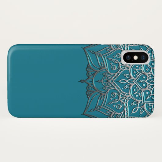 Aquamarin & Silver Mandala Elegant Minimal Marokka Case-Mate iPhone Hülle (Rückseite (Horizontal))
