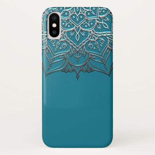 Aquamarin & Silver Mandala Elegant Minimal Marokka Case-Mate iPhone Hülle (Rückseite)