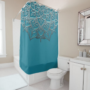 Aquamarin & Silver Mandala Elegant Minimal Marokka Duschvorhang