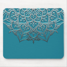Aquamarin & Silver Mandala Elegant Minimal Marokka Mousepad