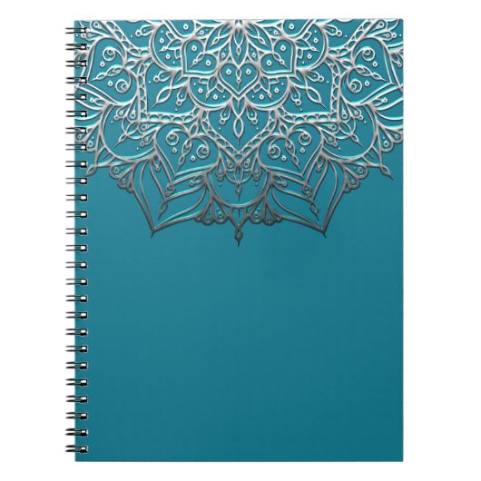 Aquamarin & Silver Mandala Elegant Minimal Marokka Notizblock (Vorderseite)