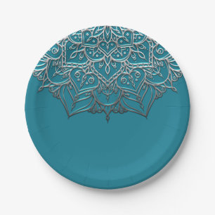Aquamarin & Silver Mandala Elegantes Highlights Pappteller