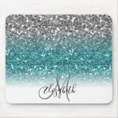 Aquamarin Silver Ombre Glitzer Bling Personalisier Mousepad (Vorne)