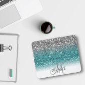 Aquamarin Silver Ombre Glitzer Bling Personalisier Mousepad