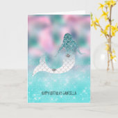 Aquamarin Silver Sparkle Glitzer Mermaid Karte (Gelbe Blume)