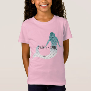 Aquamarin Silver Sparkle Glitzer Mermaid T-Shirt