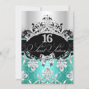 Aquamarin Silver Sweet 16 Sparkle Tiara Geburtstag Einladung