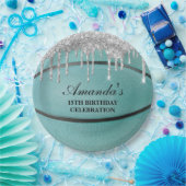 Aquamarin Silver Tropfen Basketball Pappteller (Party)