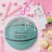 Aquamarin Silver Tropfen Basketball Pappteller (Party)