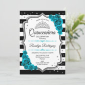 Aquamarin Silver White Quinceanera Einladung (Stehend Vorderseite)