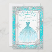 Aquamarin Silver Winter Wonderland Sweet 16 Party Einladung (Vorderseite)