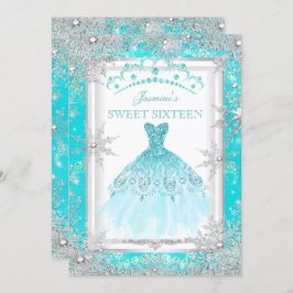 Aquamarin Silver Winter Wonderland Sweet 16 Party Einladung