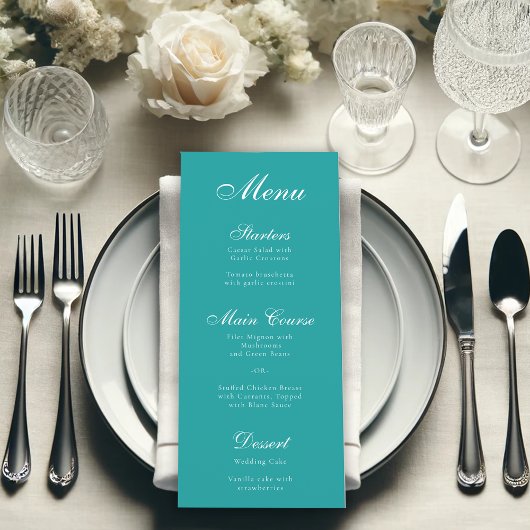 Aquamarin Simple Elegant Script Calligraphy Blue Menükarte