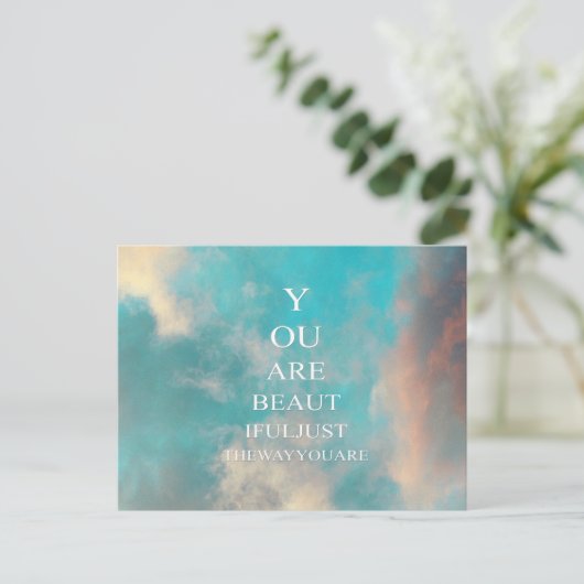 Aquamarin Sky Blue Liebe Zitat Postkarte (Stehend Vorderseite)