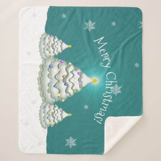 Aquamarin Snowy Christmas Tree Sherpa Blanket Sherpadecke (Vorderseite)