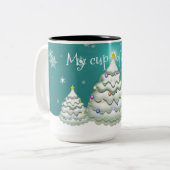 Aquamarin Snowy Weihnachtsbaum Tasse (Vorderseite Links)