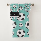 Aquamarin Soccer Balls Muster Kid Boy Girl Name Badhandtuch Set (Insitu)