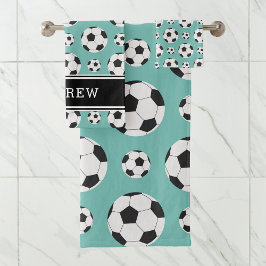 Aquamarin Soccer Balls Muster Kid Boy Girl Name Badhandtuch Set