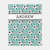Aquamarin Soccer Balls Muster Kid Boy Girl Name Fleecedecke (Vorderseite)