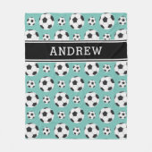 Aquamarin Soccer Balls Muster Kid Boy Girl Name Fleecedecke (Vorderseite)