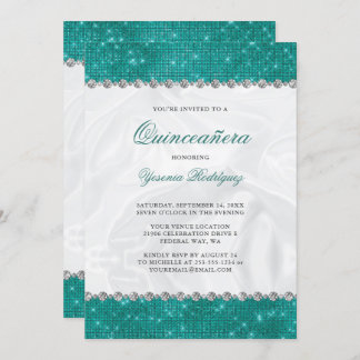 Aquamarin Sparkle Glitzer Glam Diamond Quinceañera Einladung