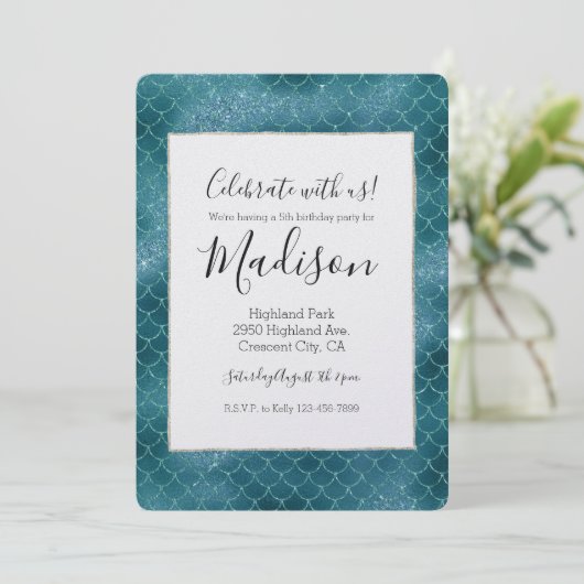 Aquamarin Sparkle Mermaid Einladung (Stehend Vorderseite)