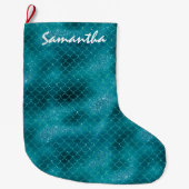 Aquamarin Sparkle Mermaid personalisiert Großer Weihnachtsstrumpf (Vorderseite)