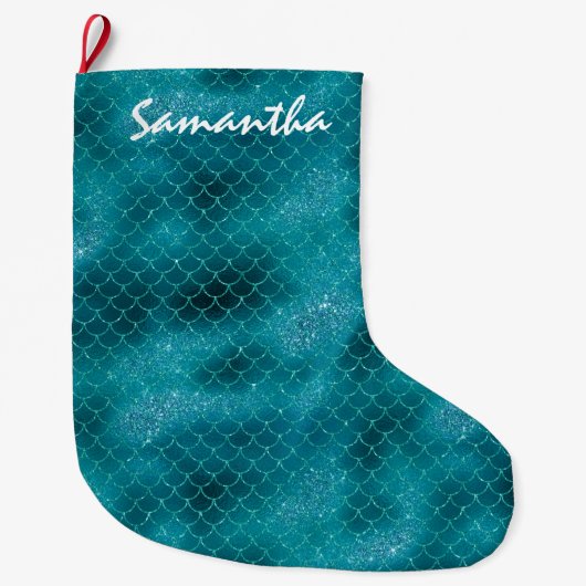 Aquamarin Sparkle Mermaid personalisiert Großer Weihnachtsstrumpf (Vorderseite)