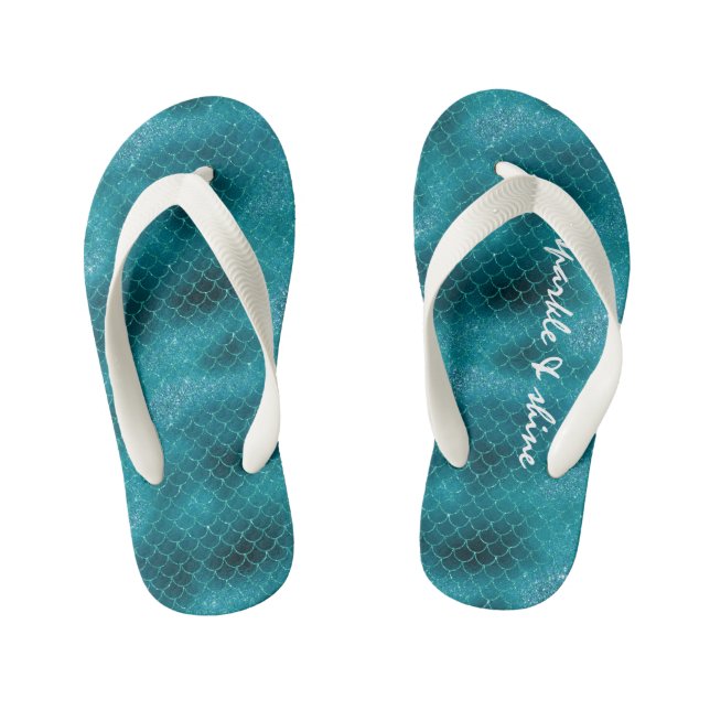 Aquamarin Sparkle Mermaid personalisiert Kinderbadesandalen (Fußbett)