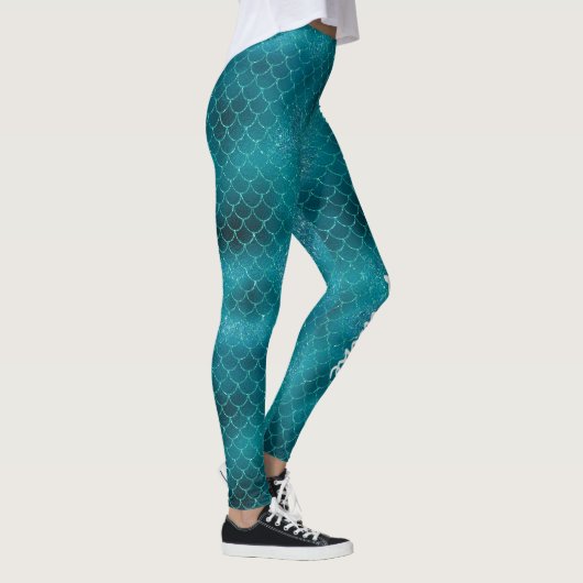 Aquamarin Sparkle Mermaid personalisiert Leggings (Rechts)