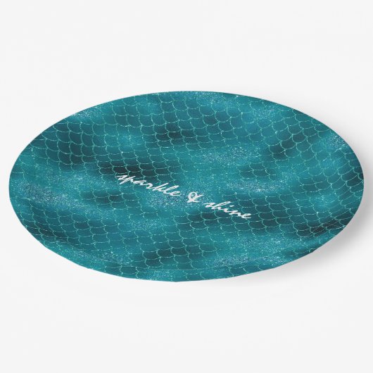 Aquamarin Sparkle Mermaid personalisiert Pappteller (Schrägansicht)