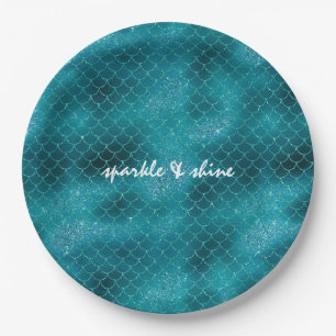 Aquamarin Sparkle Mermaid personalisiert Pappteller