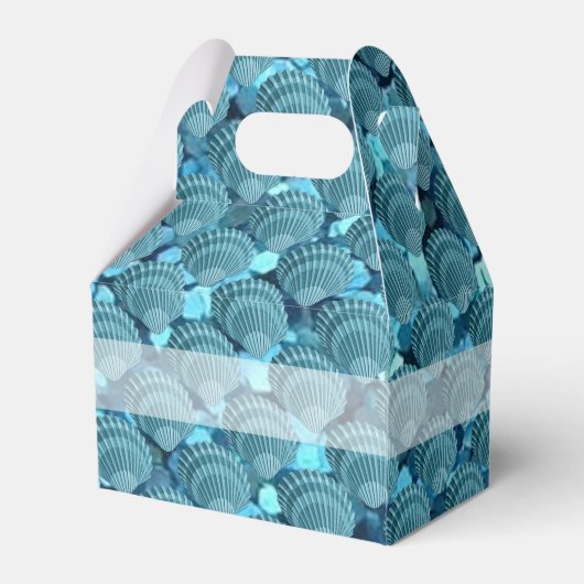 Aquamarin Sparkle Seashell Gable Favor Box Geschenkschachtel (Rückseite)