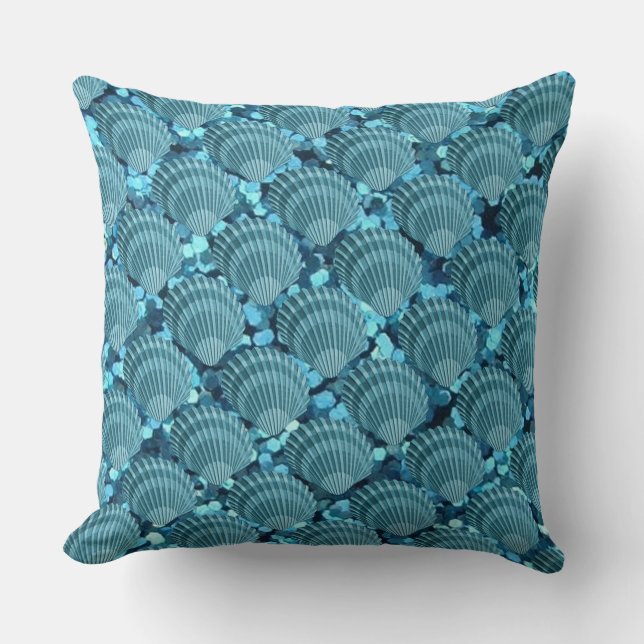 Aquamarin Sparkle Seashell Throw Kissen (Vorderseite)