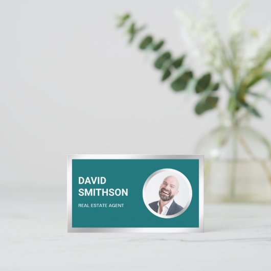 Aquamarin Steel Silver Foto Real Anwesen Agent Visitenkarte (Stehend Vorderseite)