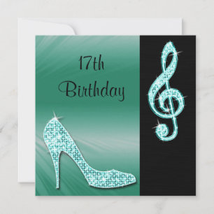 Aquamarin Stiletto & Treble Cleft 17. Geburtstag Einladung