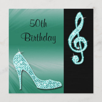 Aquamarin Stiletto & Treble Cleft 50. Geburtstag Einladung
